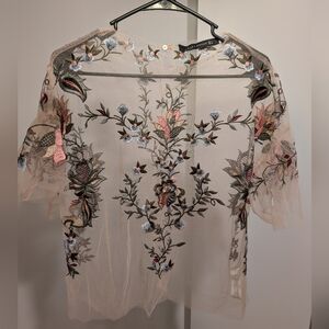 Zara Sheer Top with Floral Embroidery